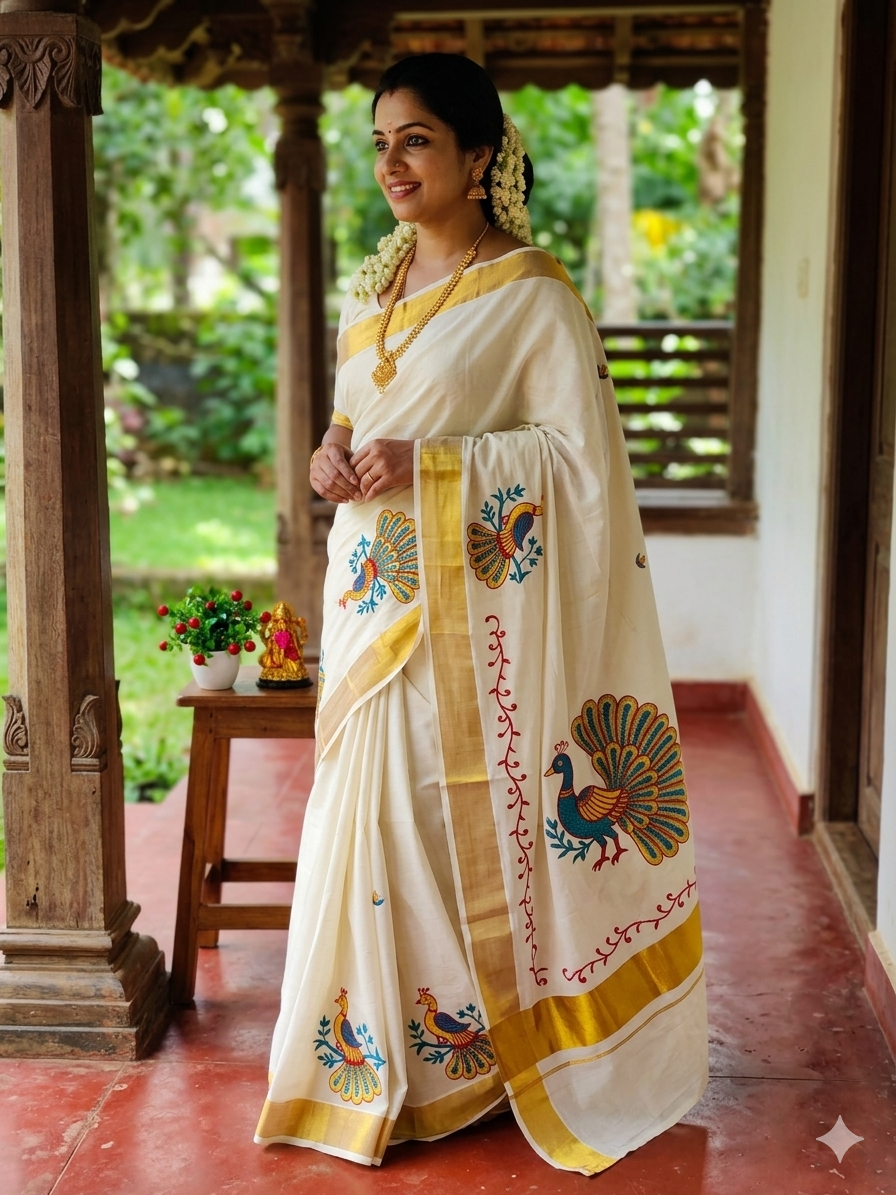 Embroiding work Kerala Cotton Sarees