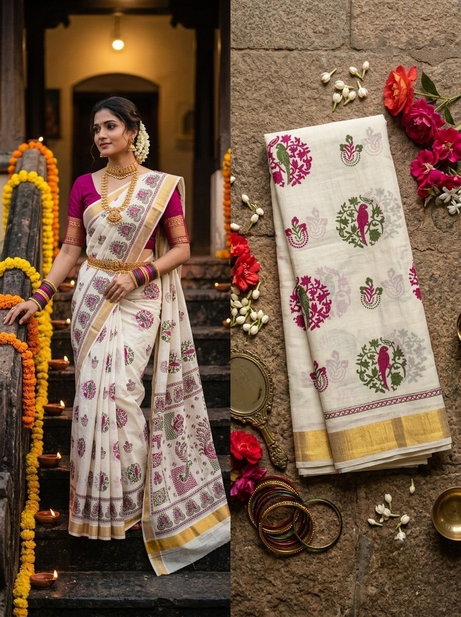 Printed Work Kerala Cotton