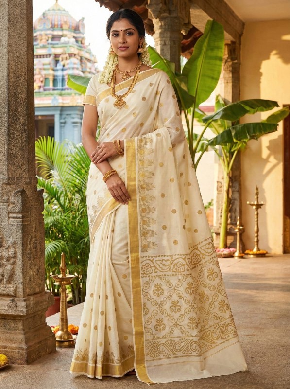 Printed Work Kerala Cotton Sarees